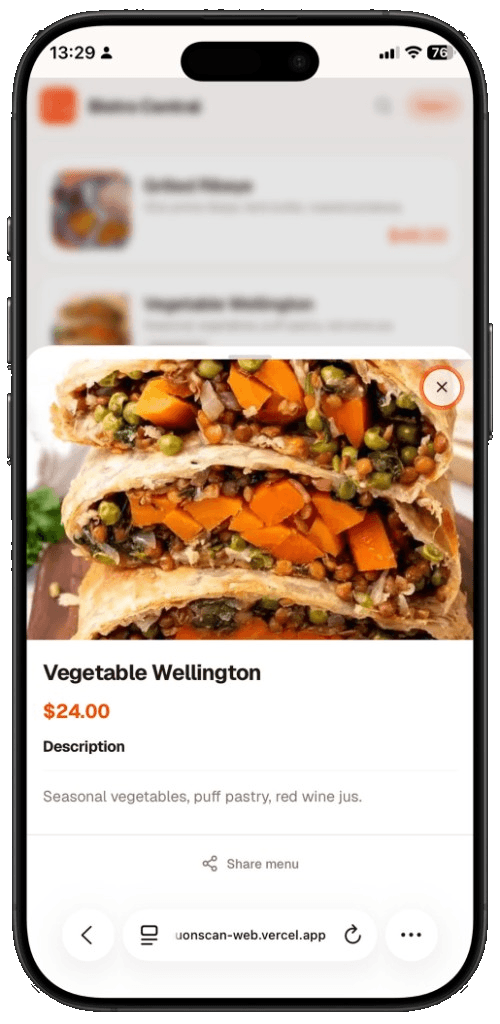 Guest scanning a live mobile menu